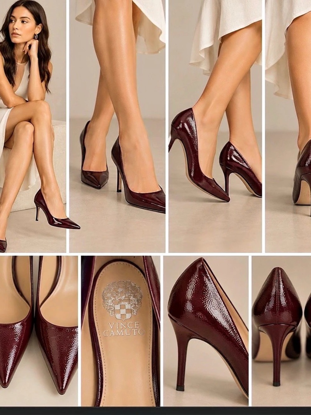Vince Camuto Pointed Toe Patent Heels in Burgundy